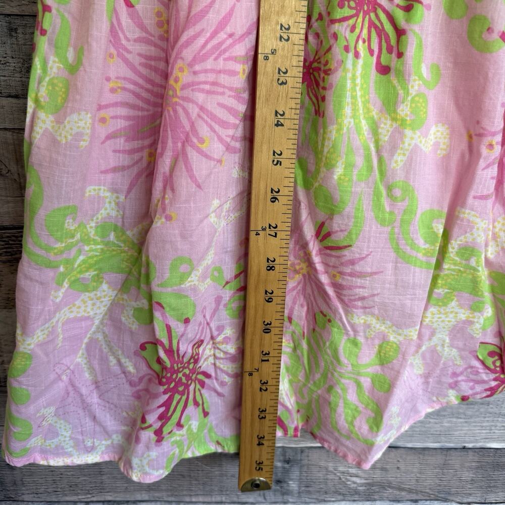 Lilly Pulitzer Pink Green Floral Tunic Dress Gold Embroidered Neck, Cover Up M - Picture 9 of 10